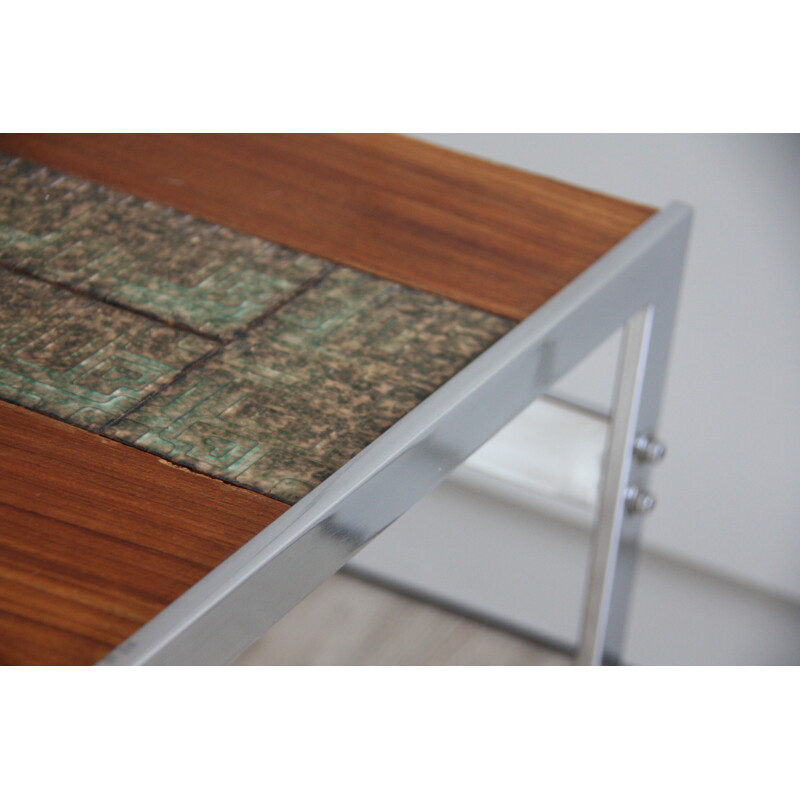 Vintage coffe table in wood, with inlaid tiles - 1970s
