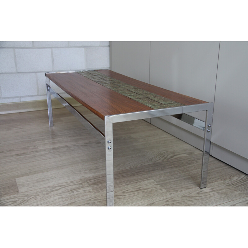 Vintage coffe table in wood, with inlaid tiles - 1970s