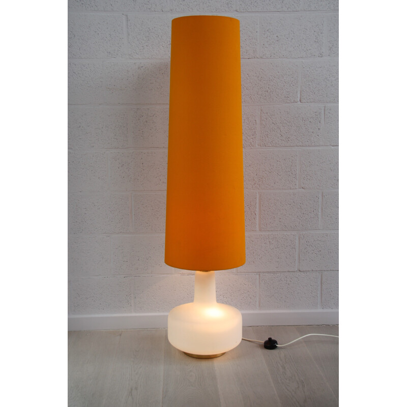 Vintage XL floor lamp in whhite glass and orange fabric - 1960s
