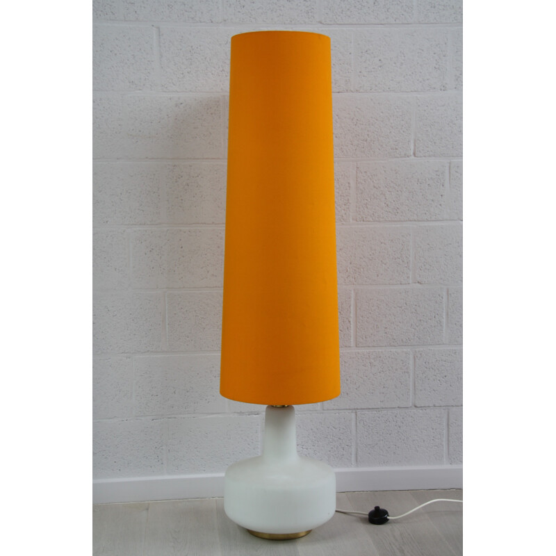 Vintage XL floor lamp in whhite glass and orange fabric - 1960s