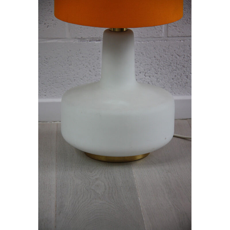 Vintage XL floor lamp in whhite glass and orange fabric - 1960s