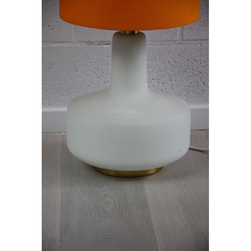 Lampadaire XL vintage en verre blanc et tissu orange - 1960