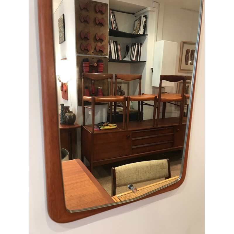 Rectangular vintage scandinavian teak mirror - 1960s