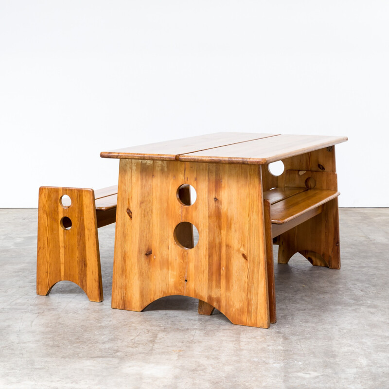 Gilbert Marklund pine table and beches for Furusnickarn AB - 1970s
