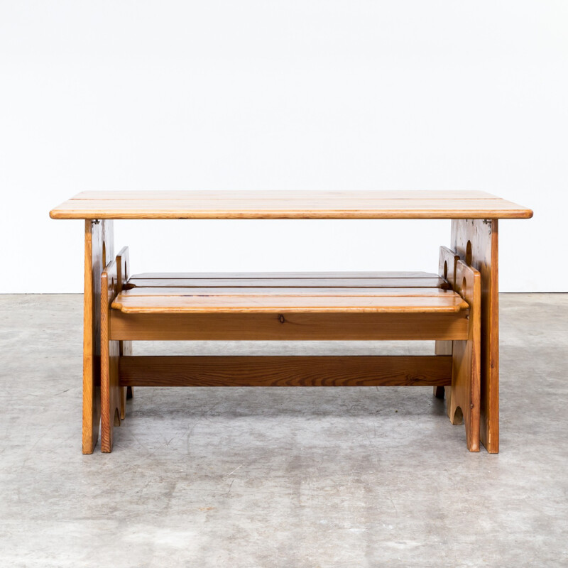 Gilbert Marklund pine table and beches for Furusnickarn AB - 1970s