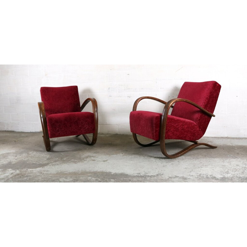 Paire de fauteuils rouges par Jindrich Halabala - 1940