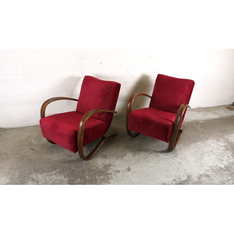 Red pair of armchairs by Jindrich Halabala - 1940s