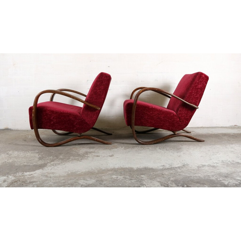 Red pair of armchairs by Jindrich Halabala - 1940s