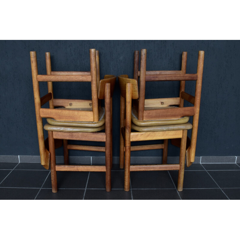 Set of 4 oak and leather chairs by  Børge Mogensen for Fredericia, Denmark - 1950s