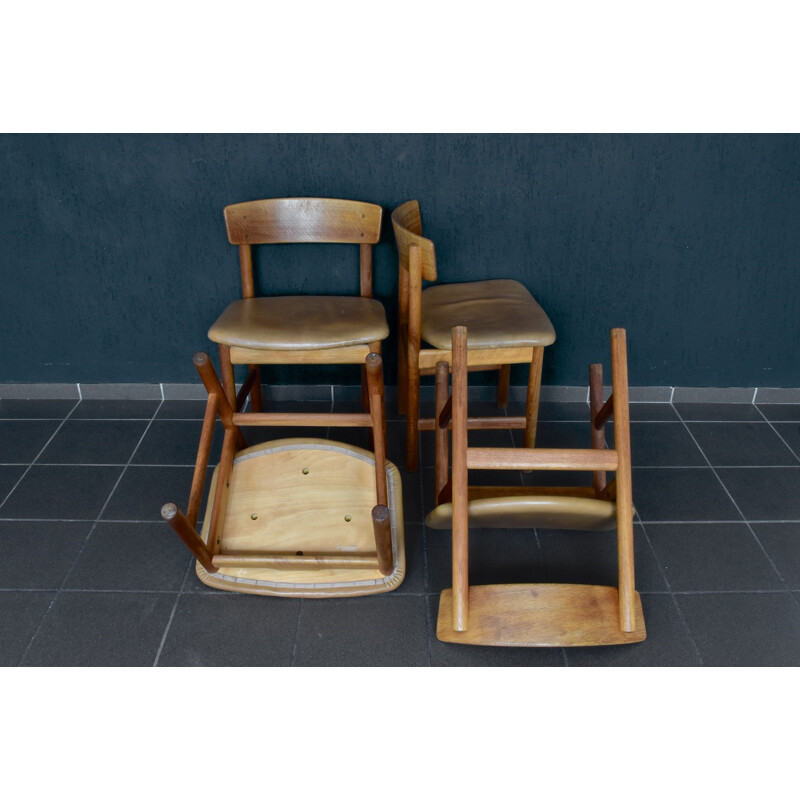 Série de 4 chaises en chêne et cuir de Børge Mogensen pour Fredericia, Danemark - 1950
