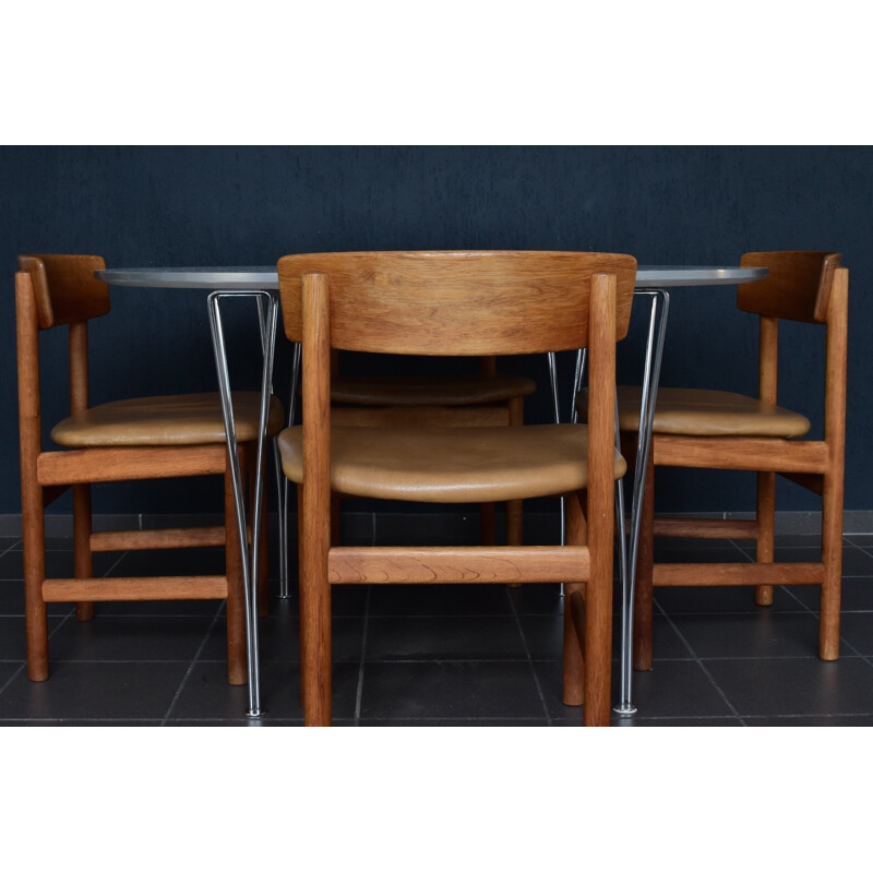 Set of 4 oak and leather chairs by  Børge Mogensen for Fredericia, Denmark - 1950s