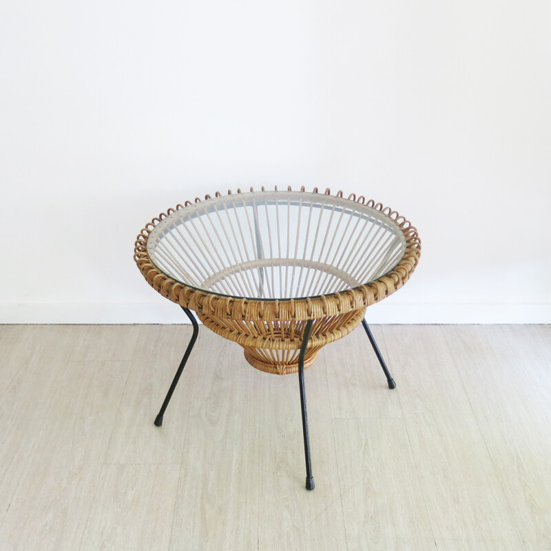 Rattan vintage Coffee Table by Franco Albini - 1950s