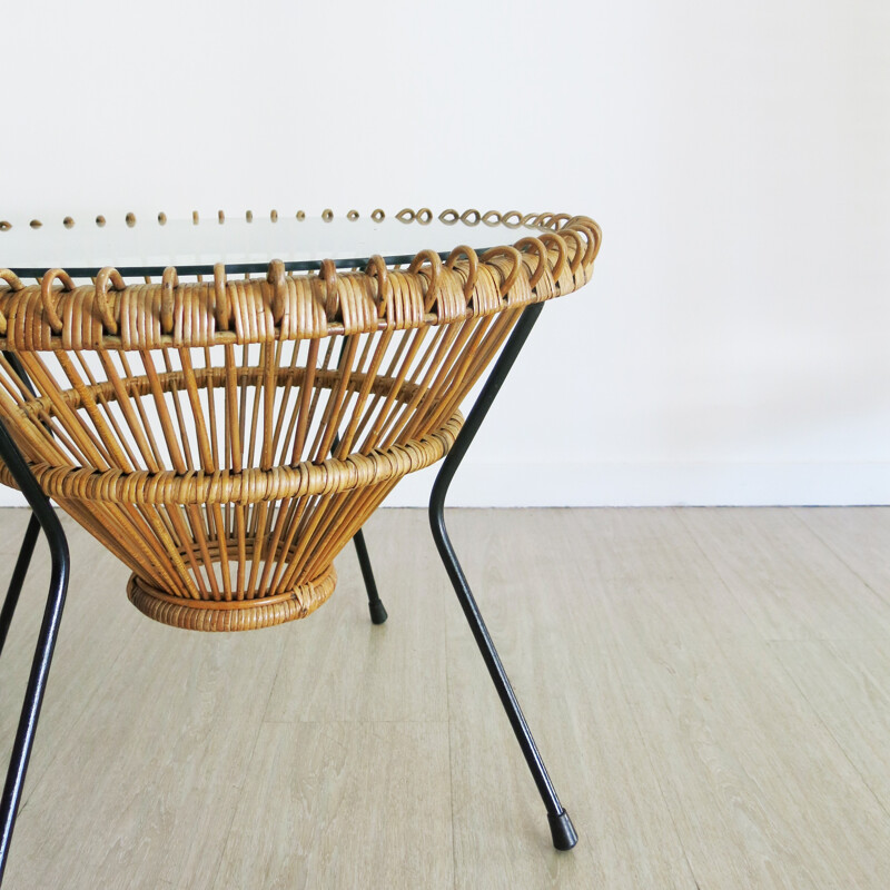 Rattan vintage Coffee Table by Franco Albini - 1950s
