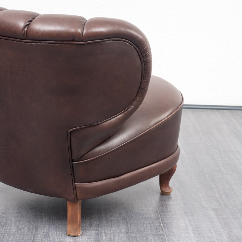 Fauteuil club vintage en cuir marron - 1950