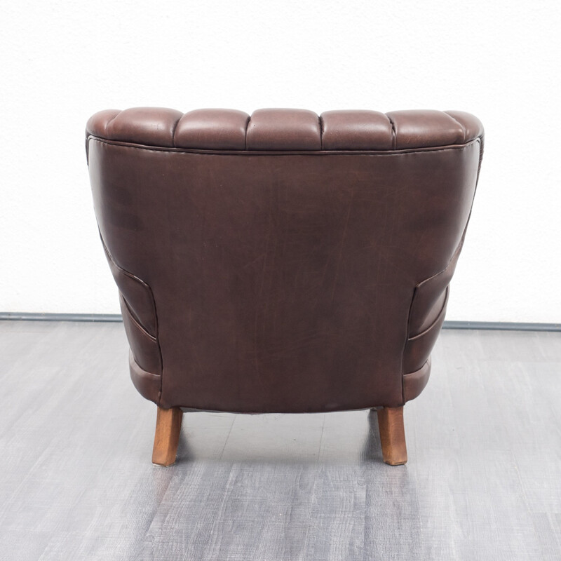 Fauteuil club vintage en cuir marron - 1950