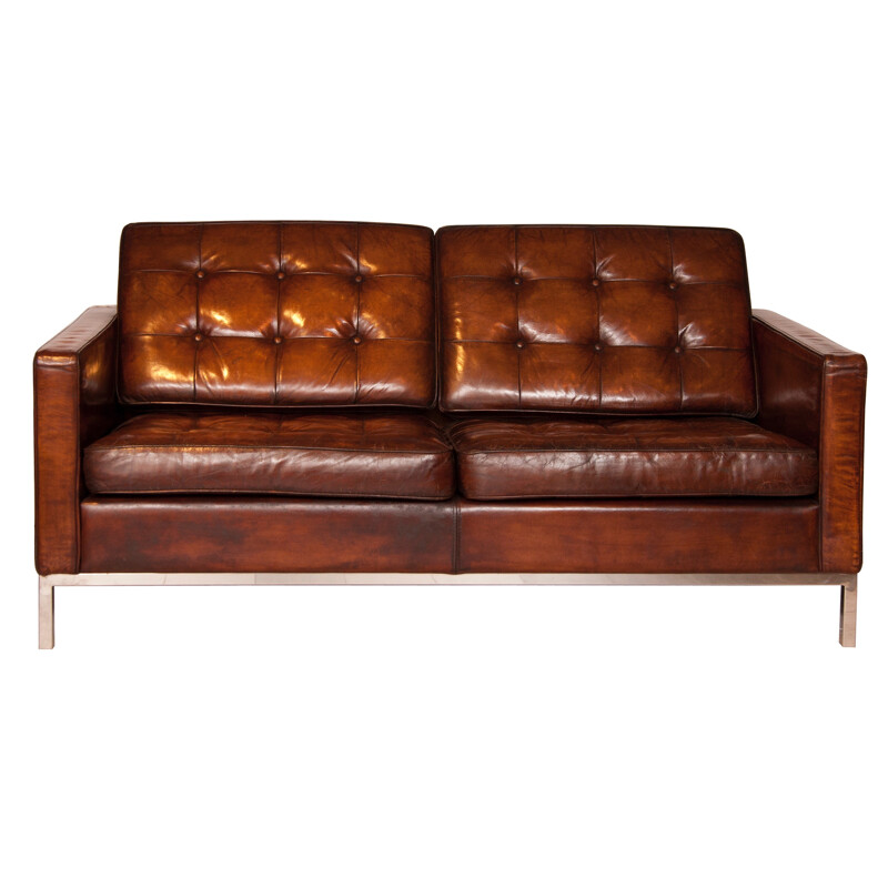 Mid century brown leather sofa, by Florence Knoll - 1954