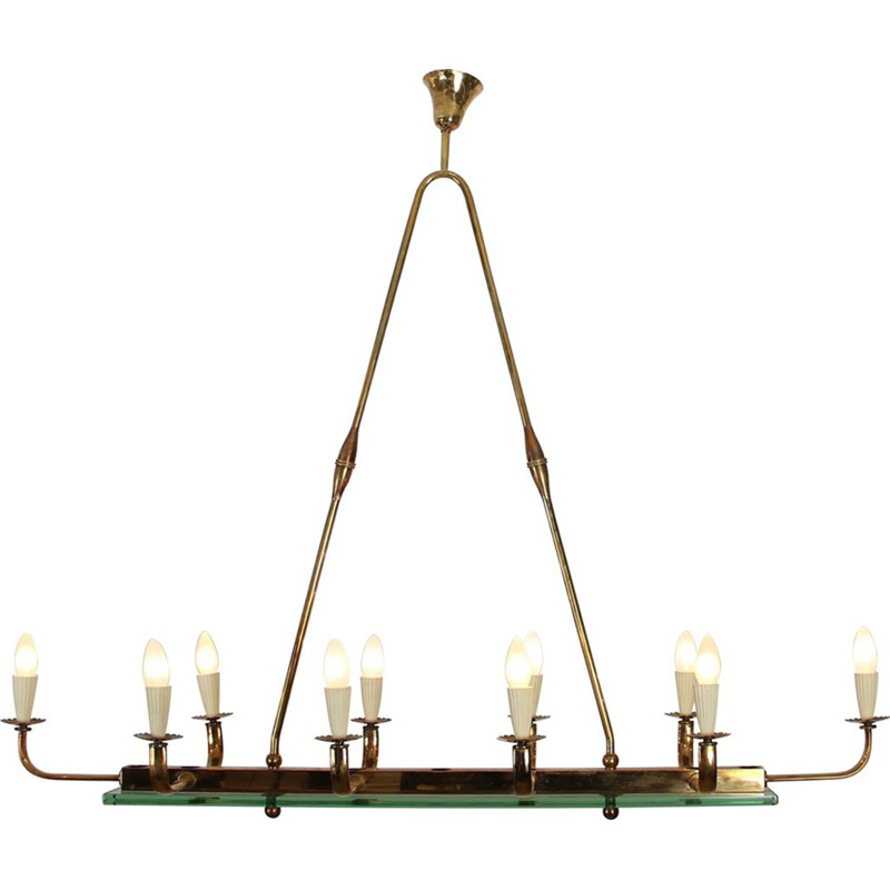 Vintage ceiling lamp in brass and glass by Fontana Arte - 1940s
