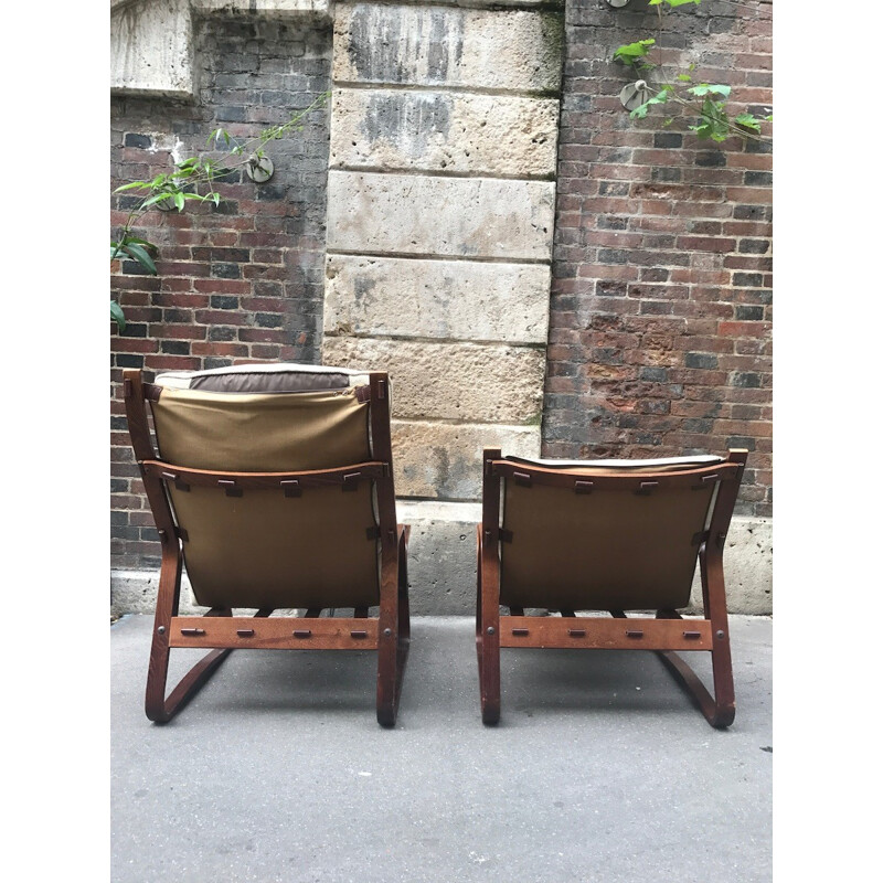 Paire de fauteuils vintage en wengé - 1970 