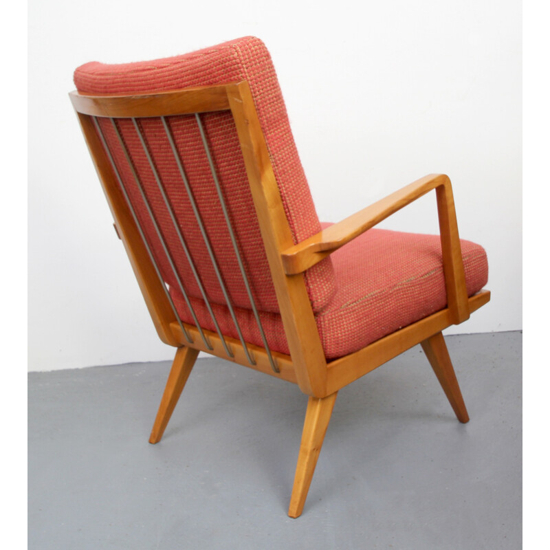 Red vintage armchair by Knoll Antimott - 1950s