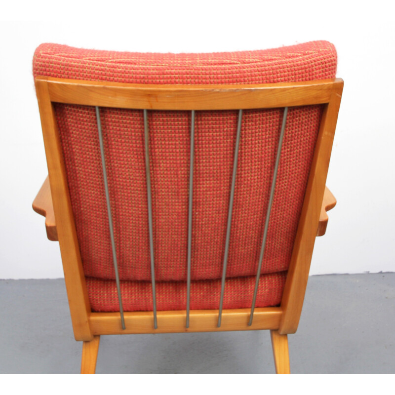 Red vintage armchair by Knoll Antimott - 1950s