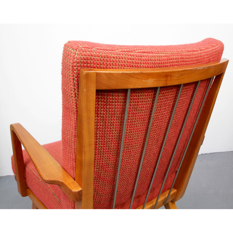 Red vintage armchair by Knoll Antimott - 1950s