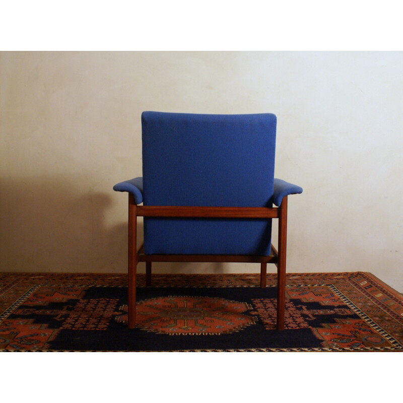 Dutch Easy Chair in Blue Fabric and Mahogany - 1960s 