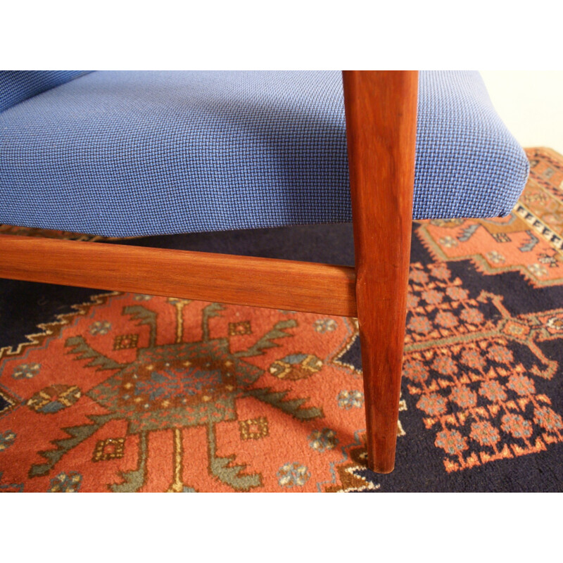 Dutch Easy Chair in Blue Fabric and Mahogany - 1960s 