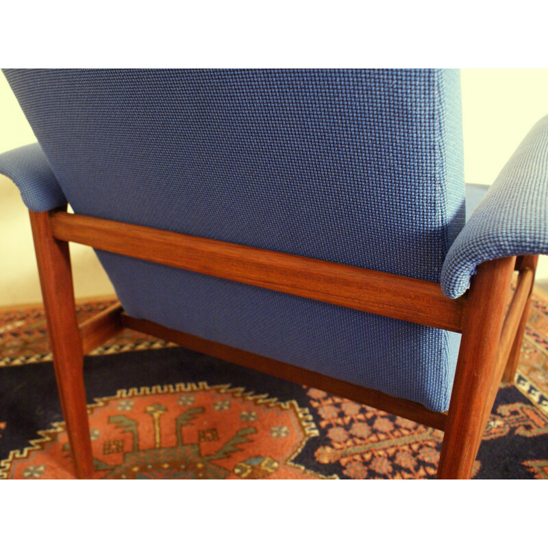 Dutch Easy Chair in Blue Fabric and Mahogany - 1960s 