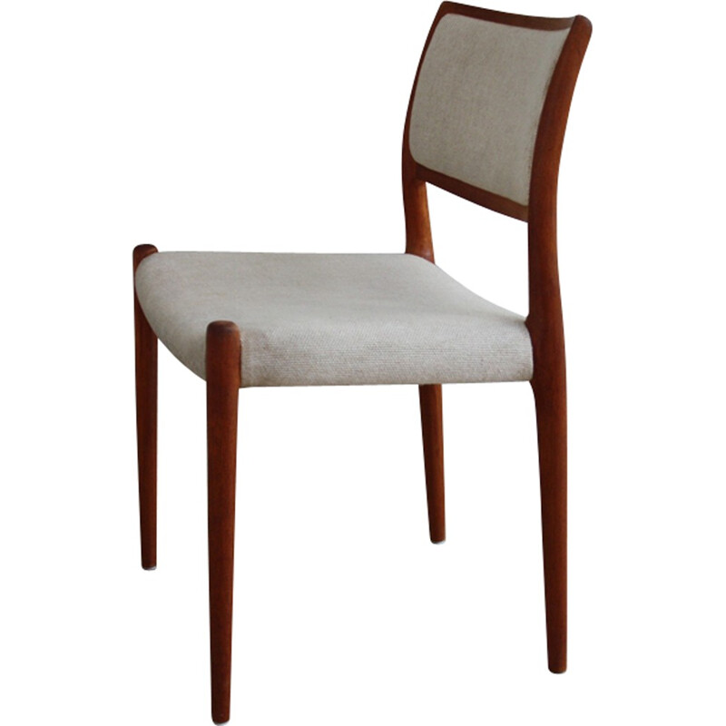 Vintage dining chair in teak and cream white fabric - Model 80 by Niels Otto  Möbelfabric - Denmark - 1960s