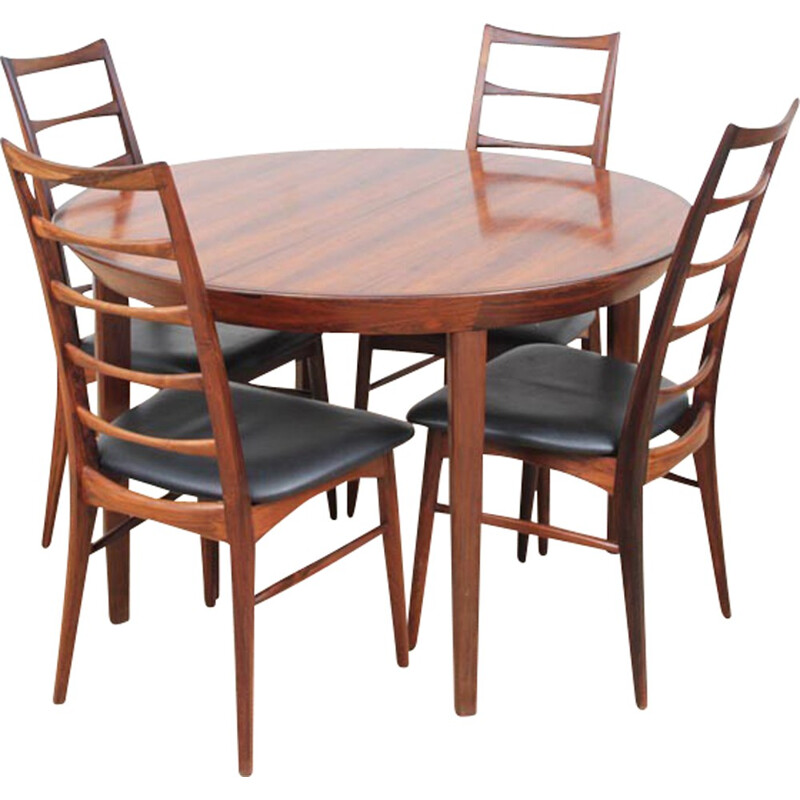 Round Scandinavian dining table made of Rio Rosewood with extensions for 6-10 people - 1950s