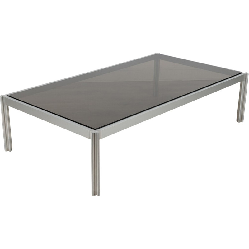 Rectangular coffee table in smoked glass by George Ciancimino, Ed. Mobilier international - 1970s