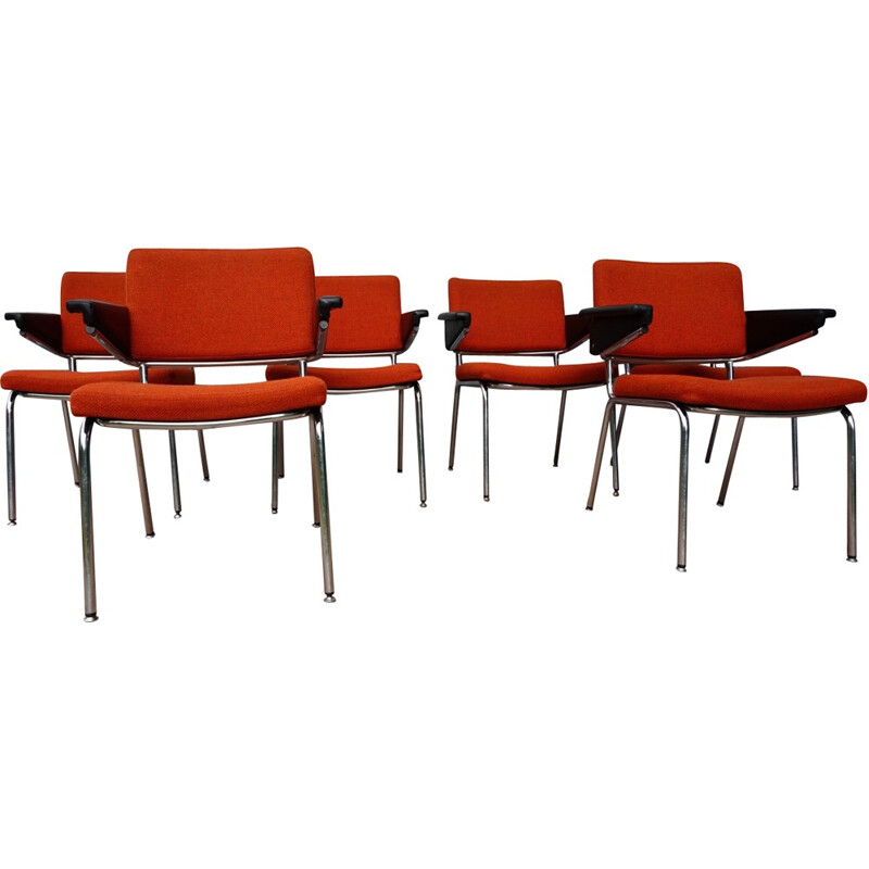 Set of 6 vintage orange armchairs by A.R. Cordemeijer for Gispen - 1960s