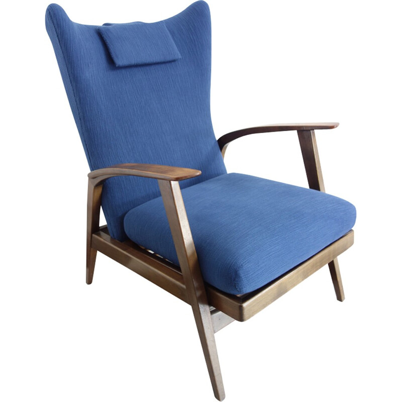 Vintage armchair in blue fabric produced by Knoll Antimott - 1960s