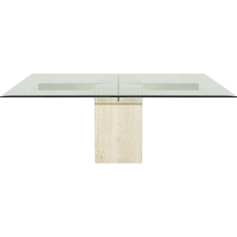 Italian travertine and brass dinning table by Artedi - 1970s