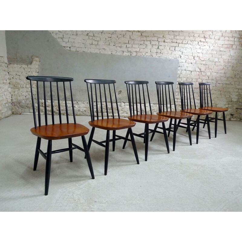 Set of 6 vintage Scandinavian chairs in teak - 1950s