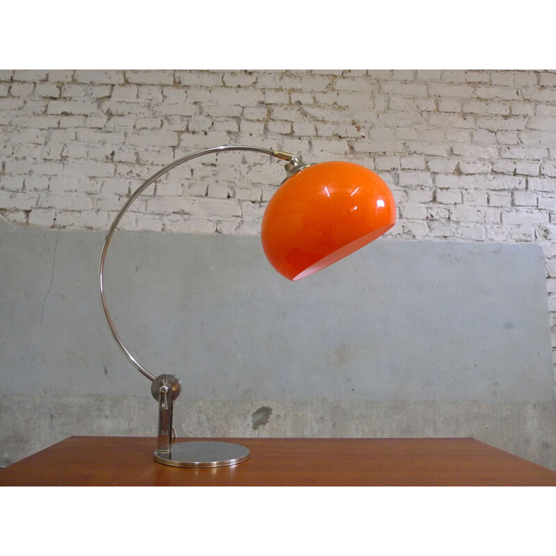 Vintage orange lamp in metal and plexiglass - 1970s