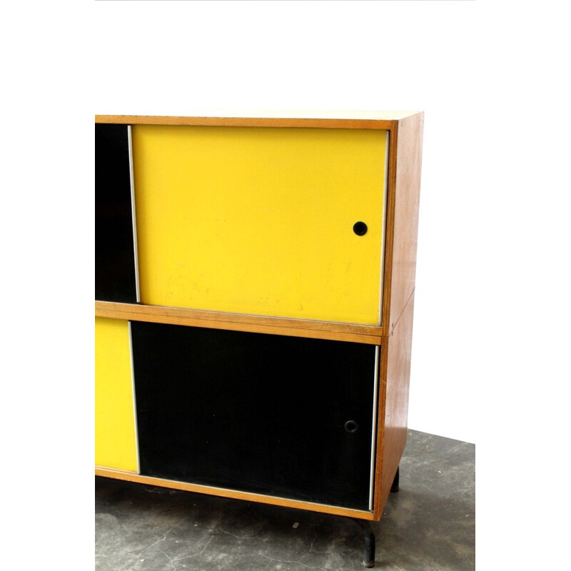 Vintage wood storage furniture in black and yellow - 1950s