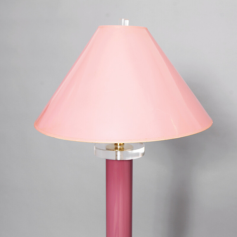 Vintage pink metal and lucite floor lamp by Chapman - 1970s