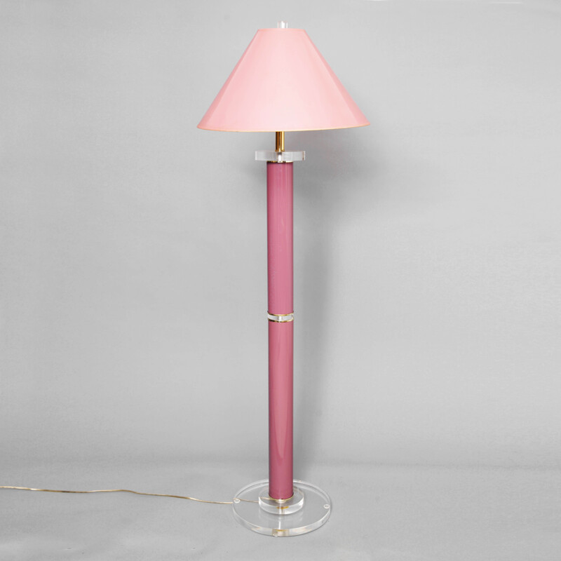 Vintage pink metal and lucite floor lamp by Chapman - 1970s