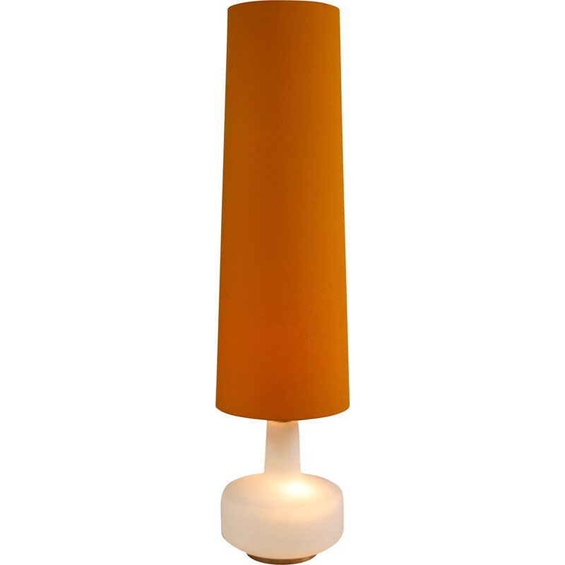 Vintage XL floor lamp in whhite glass and orange fabric - 1960s