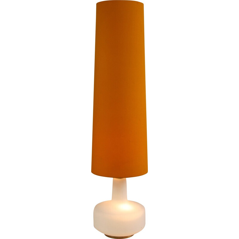 Lampadaire XL vintage en verre blanc et tissu orange - 1960