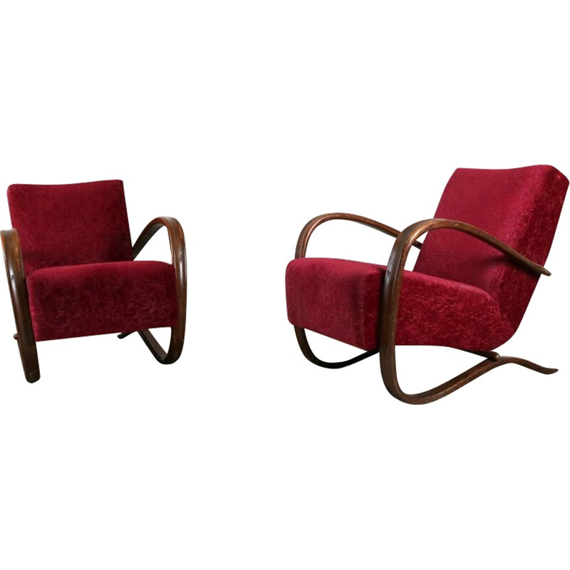 Red pair of armchairs by Jindrich Halabala - 1940s