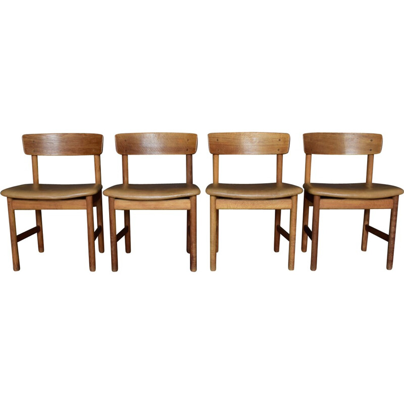 Série de 4 chaises en chêne et cuir de Børge Mogensen pour Fredericia, Danemark - 1950