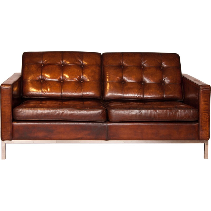 Mid century brown leather sofa, by Florence Knoll - 1954