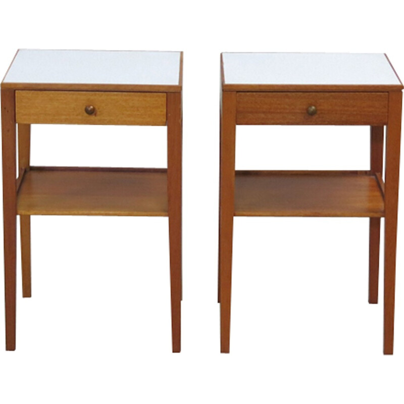 Pair of vintage night stands in oak by Mann Egerton Furniture - 1970s