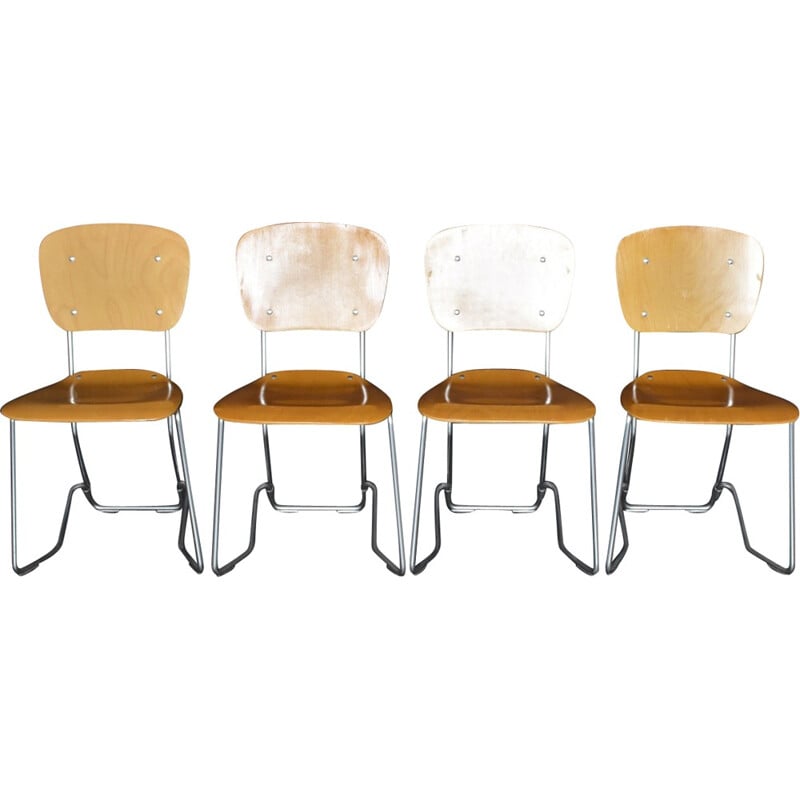 Set of 4 chairs in plywood by Armin Wirth for ALU Flex - 1950s