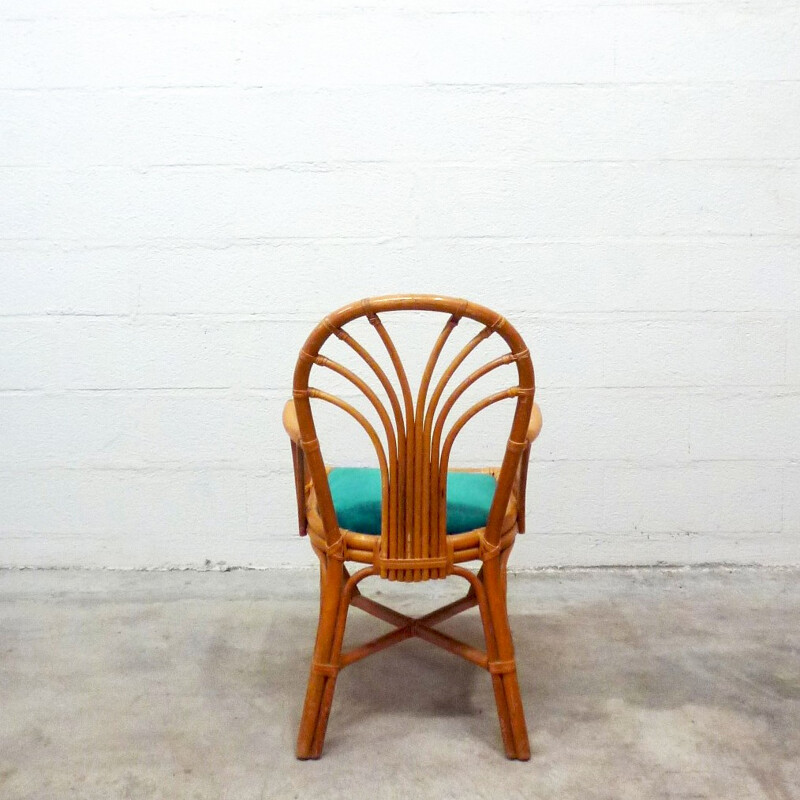 Set of 4 vintage re-upholstered rattan armchairs - 1960s