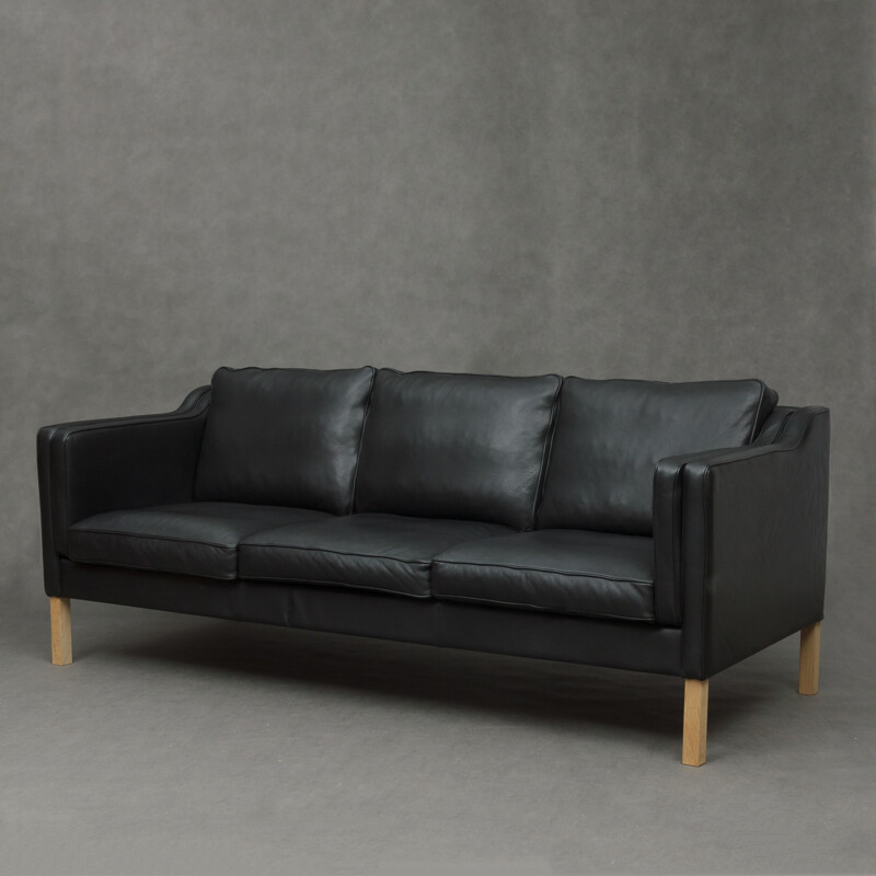 Vintage Scandinavian black leather sofa - 1990s