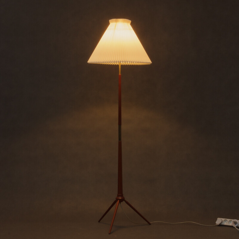 Teak tripod floor lamp with large Le Klint shade - 1960s