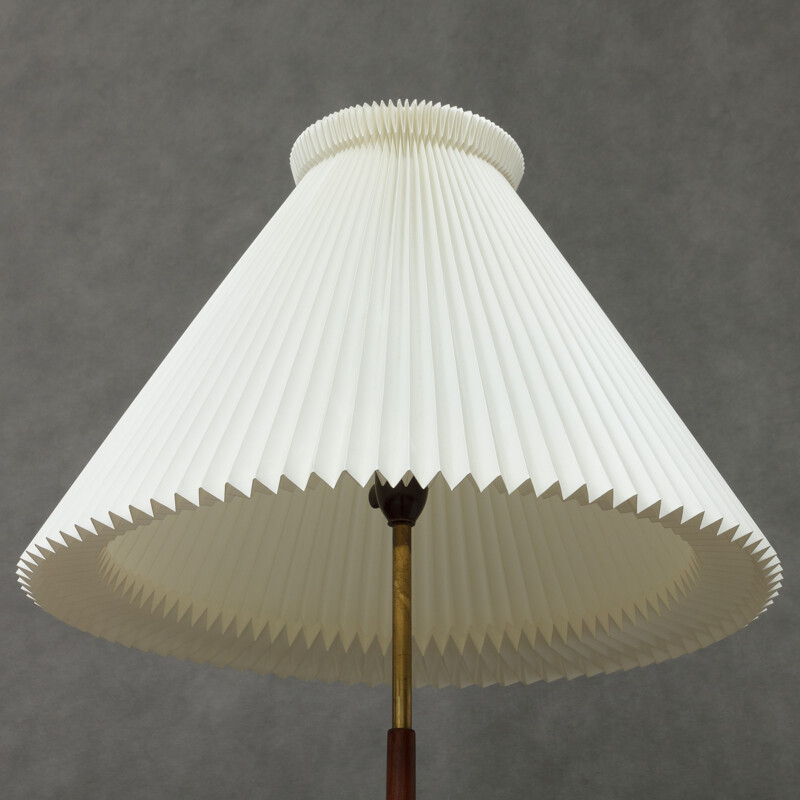 Teak tripod floor lamp with large Le Klint shade - 1960s